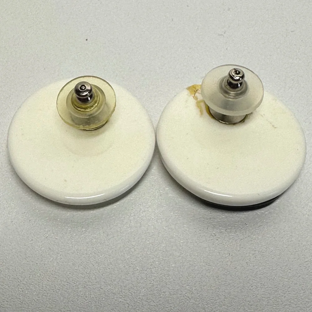 Black White Geometric‎ Earrings Round Stud Mod Minimalist Retro